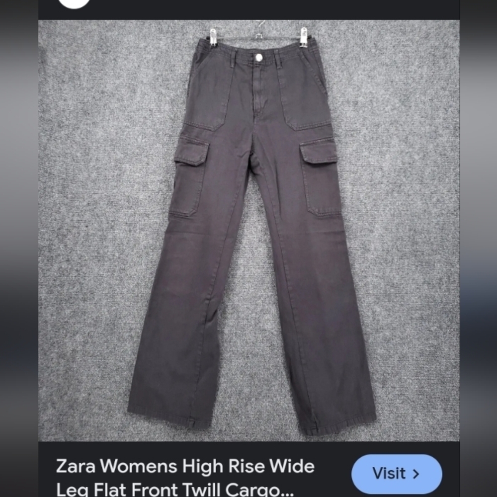 Zara Wide Leg Flat Twill Oversized Loose Fit Classic Casual Utility Cargo Pants